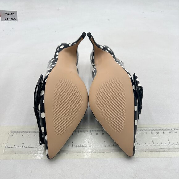 YDN Black Polka Dot Stiletto Heel Pumps Bow Pointed Toe Slingback Slip on Sandal - Picture 7 of 8